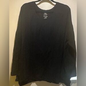 Just My Size Basic Long Sleeve Black V-Neck Tee, 4x